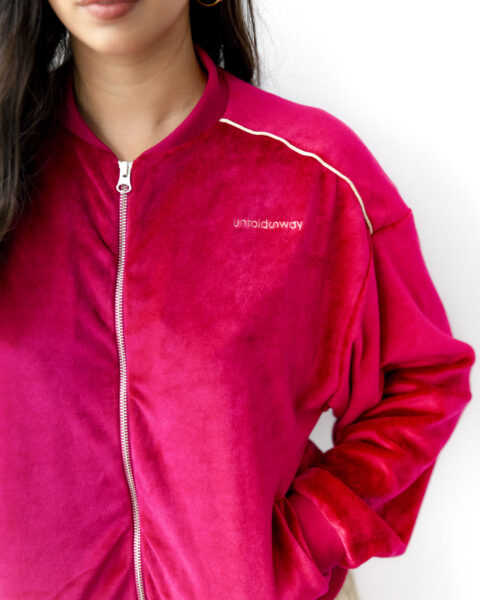 Smooth velvet bomber jacket in granita colour