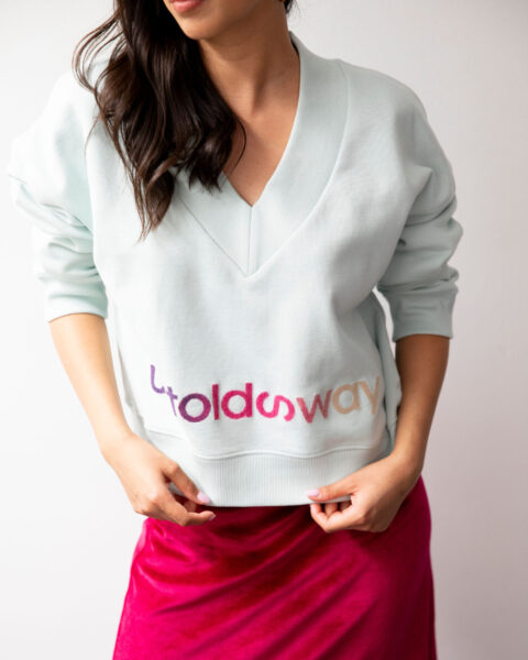 Light blue V-neck sweatshirt